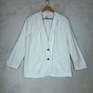 A New Day White Linen Blend Two Button Blazer Jacket Women Large Minimalist